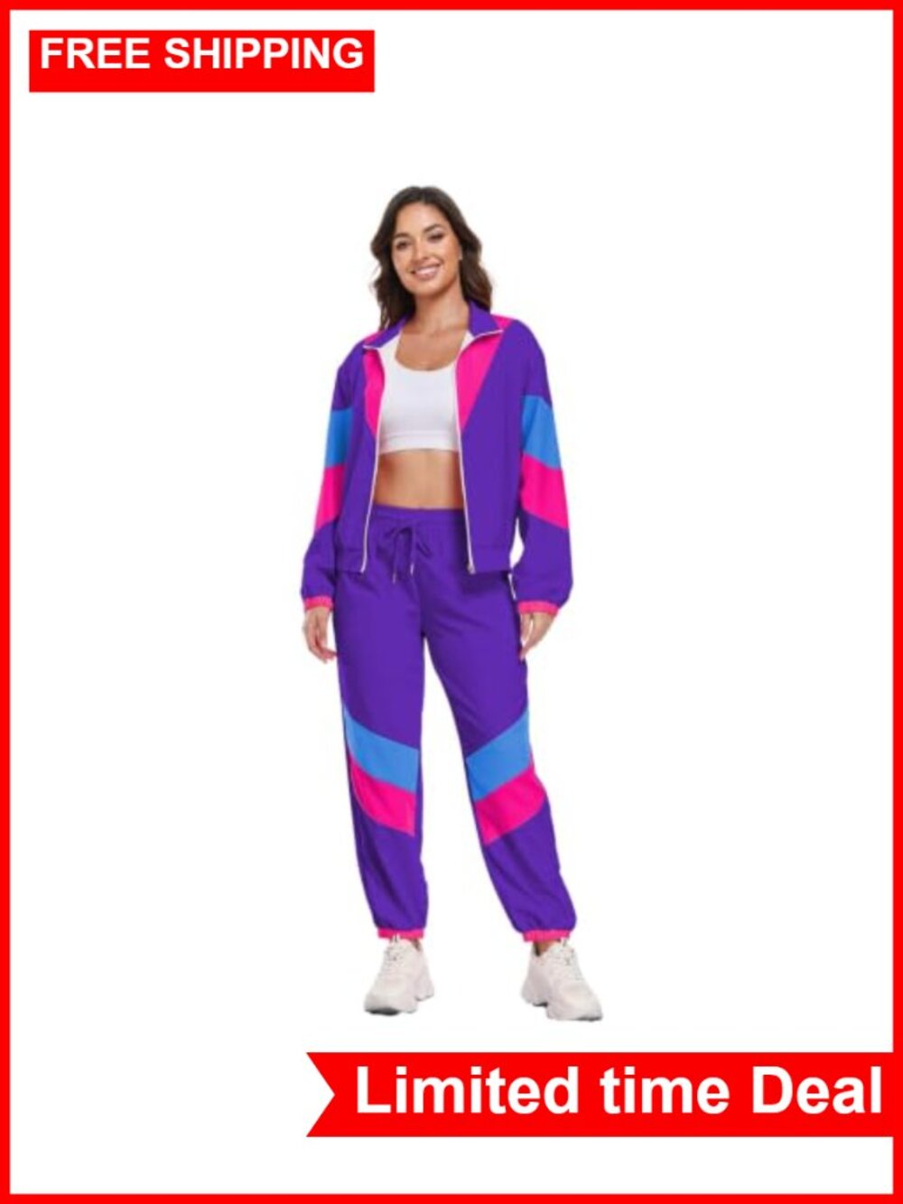 Women's 80s 90s Costume Windbreaker Tracksuit Set Long Sleeve Polyester